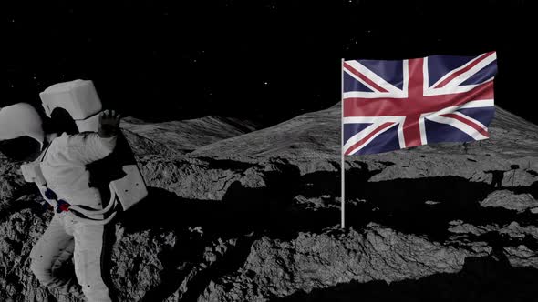 Astronaut Planting United Kingdom Flag on the Moon