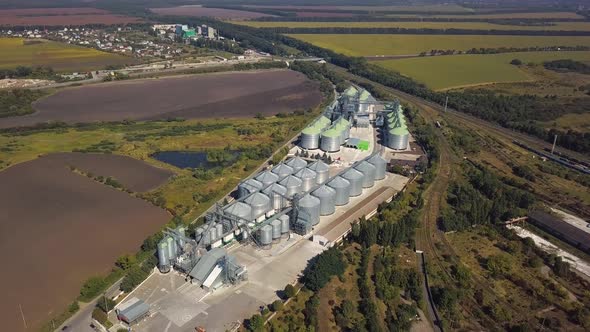 Aerial View of Agricultural Land and Grain Silo