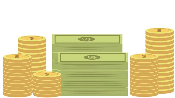 Money pile dollar bundle and coin stack finance