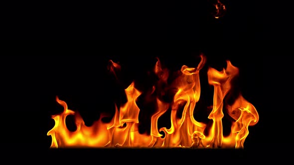 Fire Flames in 1000Fps Super Slow Motion Isolated on Black Background