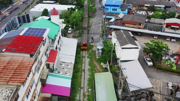 Aerial view of Rom Hoop market.Mae Klong Market in Samut Songkhram Province, Thailand.