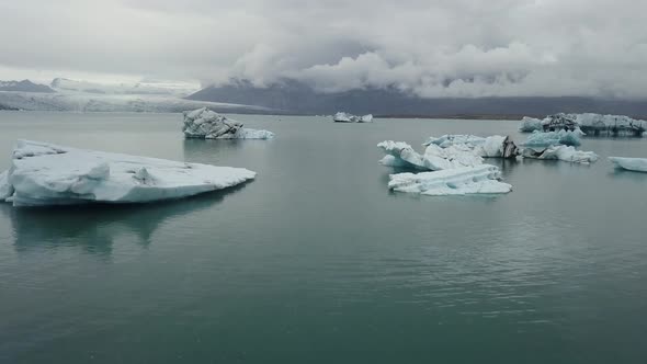 an aerial footage of jokulsarlon glacier lagoon in summer