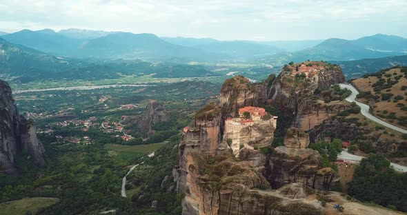 Aerial View Of The Mountains And Meteora Monasteries In Greece