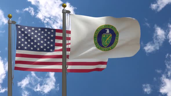 Usa Flag Vs United States Department Of Energy Flag  On Flagpole