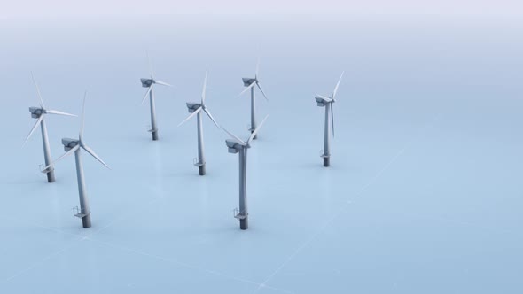 Several Models Of Wind Turbines On Grey Solid Background In 3d Animation