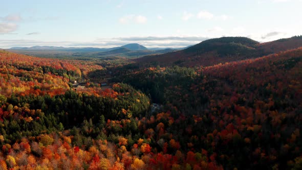 Aerial flythrough of Mountain Forests in Autumn with Fall Colors in New England