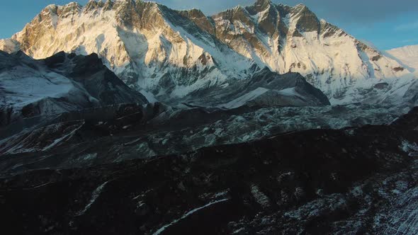 Nuptse Mountain and Lhotse South Face at Sunset, Himalaya, Nepal, Aerial View