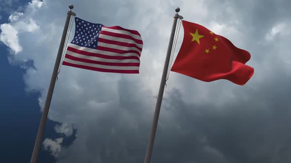 Waving Flags Of The United States And The China 2K