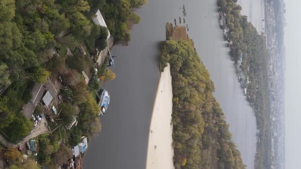 Vertical Video Aerial View of the Dnipro River  the Main River of Ukraine