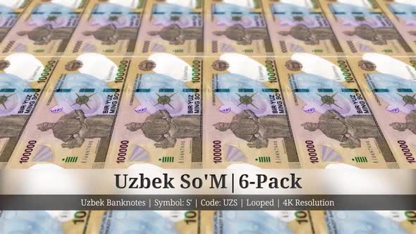 Uzbek So'M | Uzbekistan Currency - 6 Pack | 4K Resolution | Looped