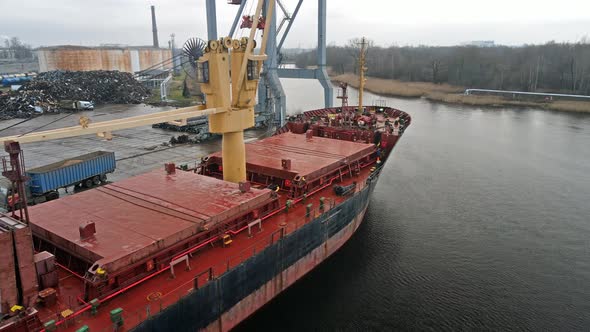 Cargo ship with big crane