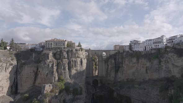 Unique aerial angle of famous Puente Nuevo bridge in Ronda, Spain