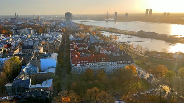 Riga sunset aerial view