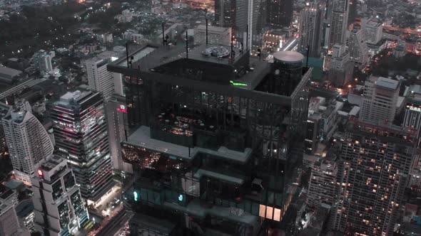 Aerial View of Sathorn District, Chong Nonsi, King Power Mahanakhon Tower and Skywalk in Bangkok