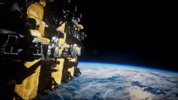 Spaceship with View on Space and Planet Earth alt