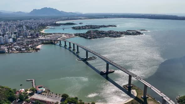 High angle view of famous third bridge at town of Vitória state of Espírito Santo Brazil. Transport