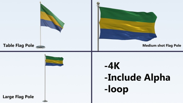 Gabon Flag Pole Pack 4k-Loop