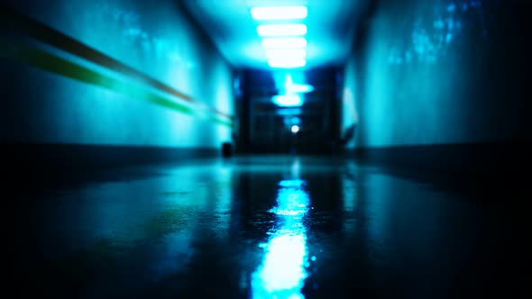 Empty Dark Hospital Laboratory Corridor