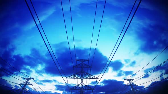 The endless flight through the electric power lines and pylons. Loopable. HD