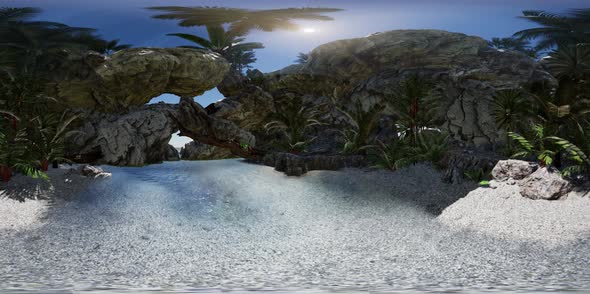 VR 360 Cave Paradise Blue Sea and Sky. Paradise on Beach Tropical Island alt