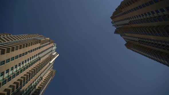 Low angle of two skyscrapers