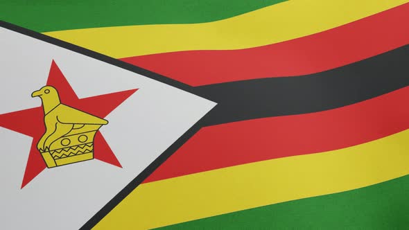 National Flag of Zimbabwe Waving Original Colors 3D Render Republic of Zimbabwe Flag Textile with