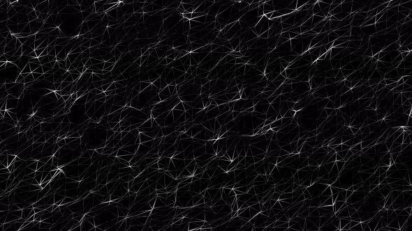 Triangles, dots, and lines are connected on a black background