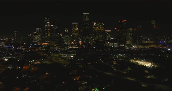 4k aerial of downtown Houston at night