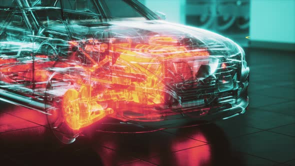 Transparent Car with Engine in Laboratory alt