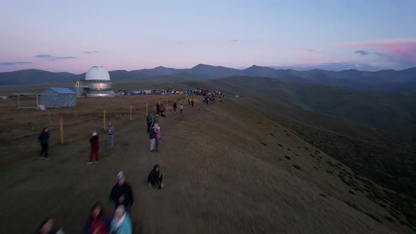 Two Large Telescope Domes at Sunset