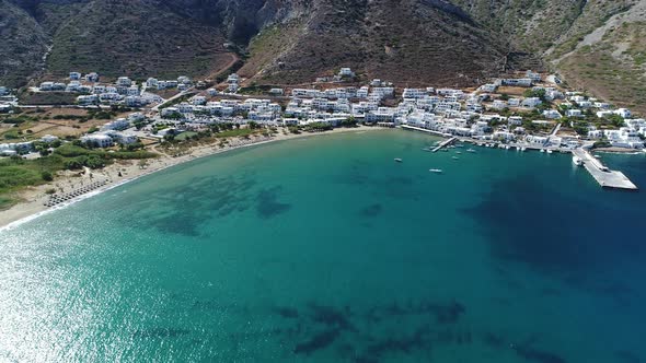 Kamares beach on Sifnos island in the cyclades in Greece aerial view