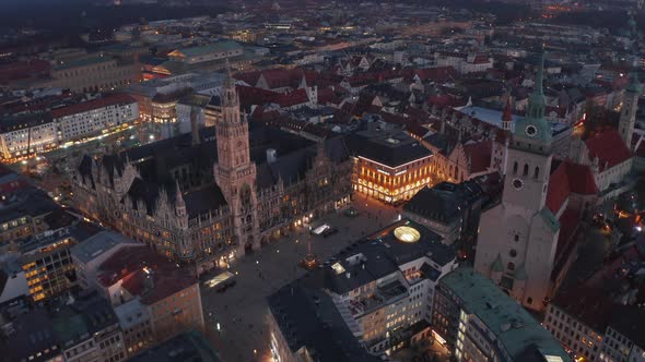 Wide Establishing Shot Above Empty Munich Center with Little Traffic in Germany Due To Coronavirus