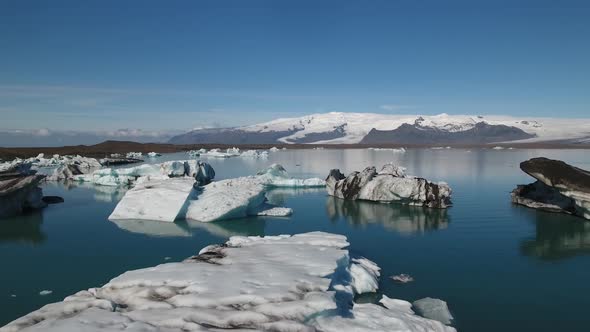 4K drone footage of Jokulsarlon glacier lagoon in Iceland