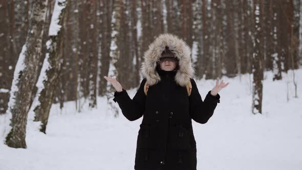 Funny Portrait of Woman in Winter Park