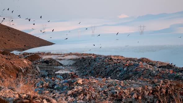 Urban Refuse Dump At Sunset