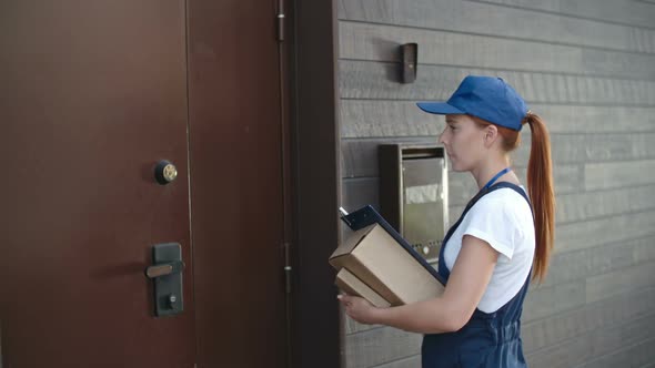 Young Delivery Person Entering House with Parcels