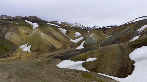 Drone Aerial Footage of Landmannalaugar Landscape in Iceland Highlands