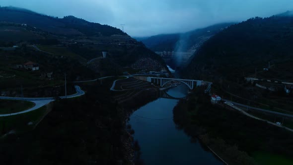 Hydroelectric Dam with Flowing Water Through Gate