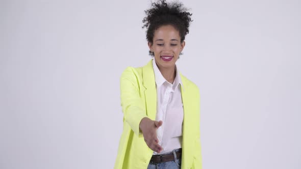 Happy Young Beautiful African Businesswoman Giving Handshake