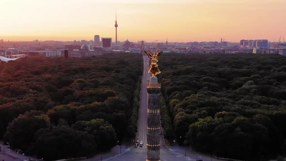 Berlin Victory Column Aerial view at sunrise, Berlin, Germany