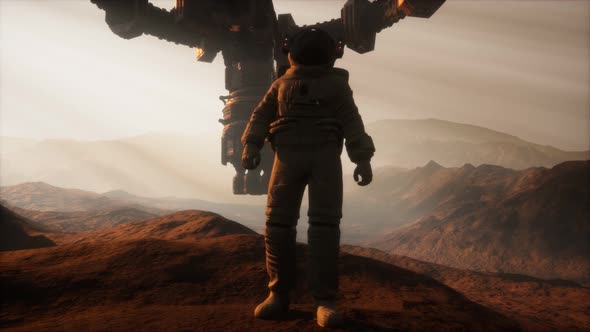 Astronaut Walking on an Mars Planet