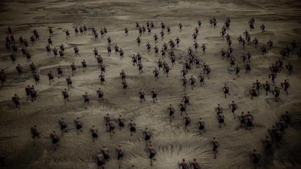 Ancient Warriors Charging In An Open Battlefield Top View