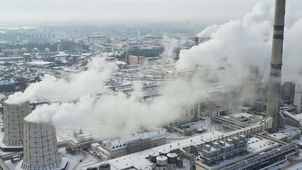Thermal Power Plant in Winter in the City of Minsk
