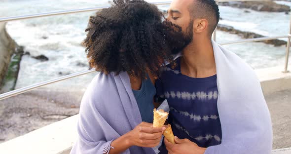 Couple kissing each other at beach 4k