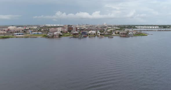 Aerial view of waterfront homes in Galveston, Texas