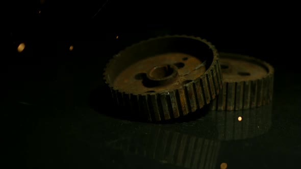 Sparks with gears in ultra slow motion
