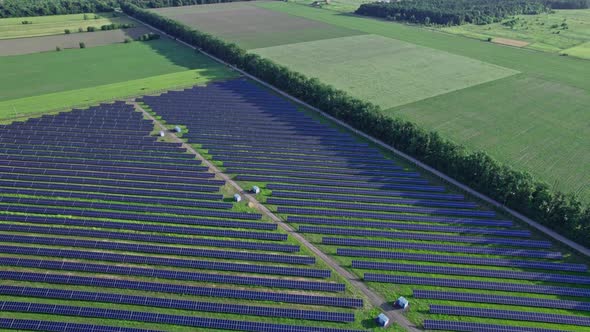 Drone Flight Over Solar Panels Field