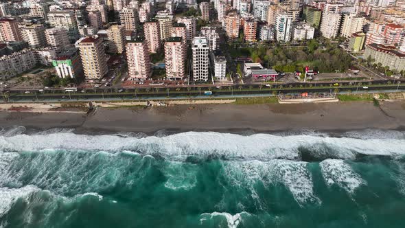 View of the city of Alanya aerial view 4 K