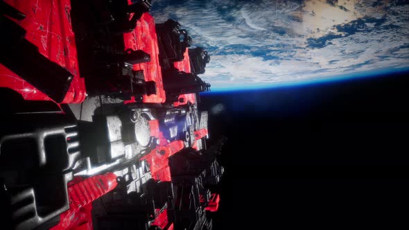 Spaceship with View on Space and Planet Earth alt