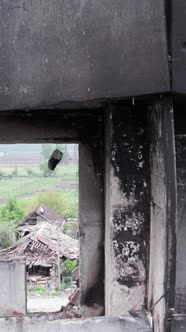 Vertical Video of a Wartorn House in Ukraine